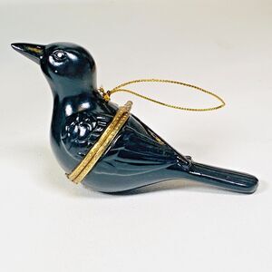 Black Crow Raven Porcelain Hinged Surprise Gift Trinket Box Christmas Ornament
